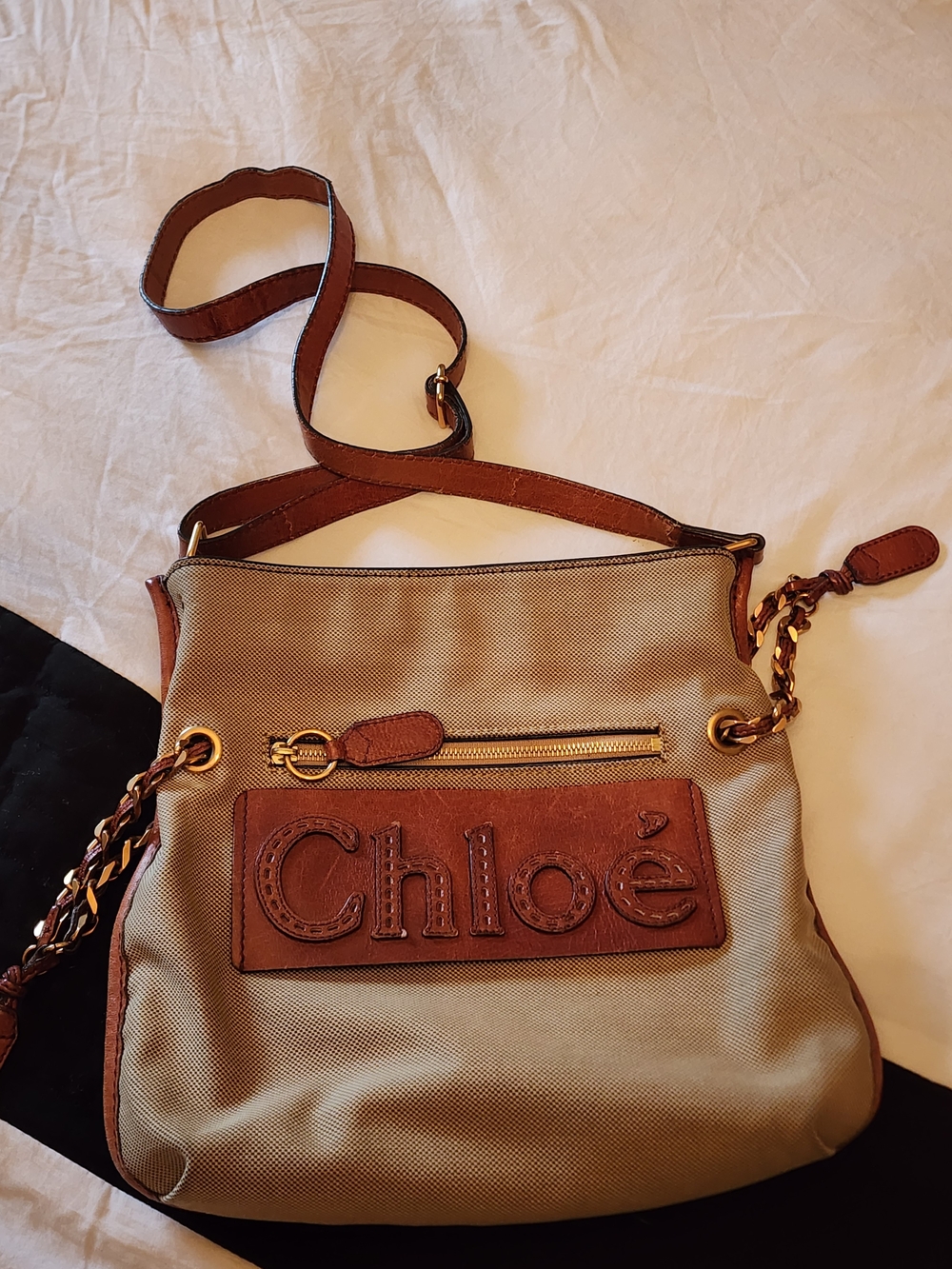 Chloe Beige Canvas and Brown Leather Crossbody Bag - Picture 2 of 13